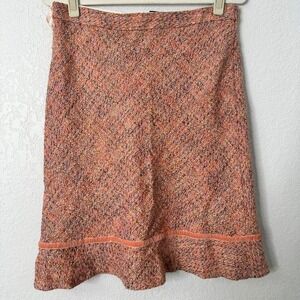 GAP Tweed Skirt Womens Size 8 Peach Coral Woven Flared Hem Wool Blend Y2K